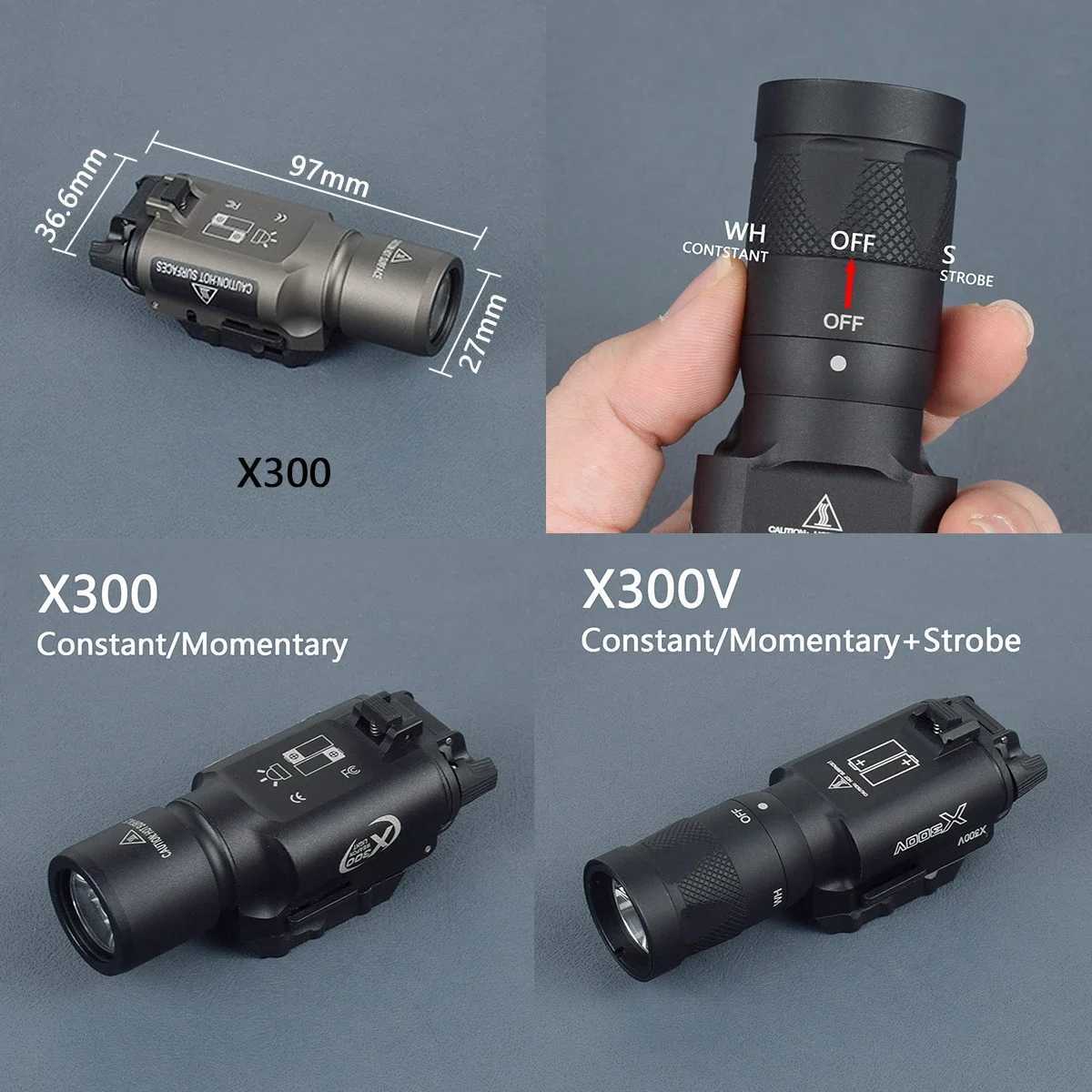 Tactical X300 X300V Strobe Scout Light Airsoft Pistol Weapon Light Flashlight With AD Custom Rubber ns GuardXJ250303