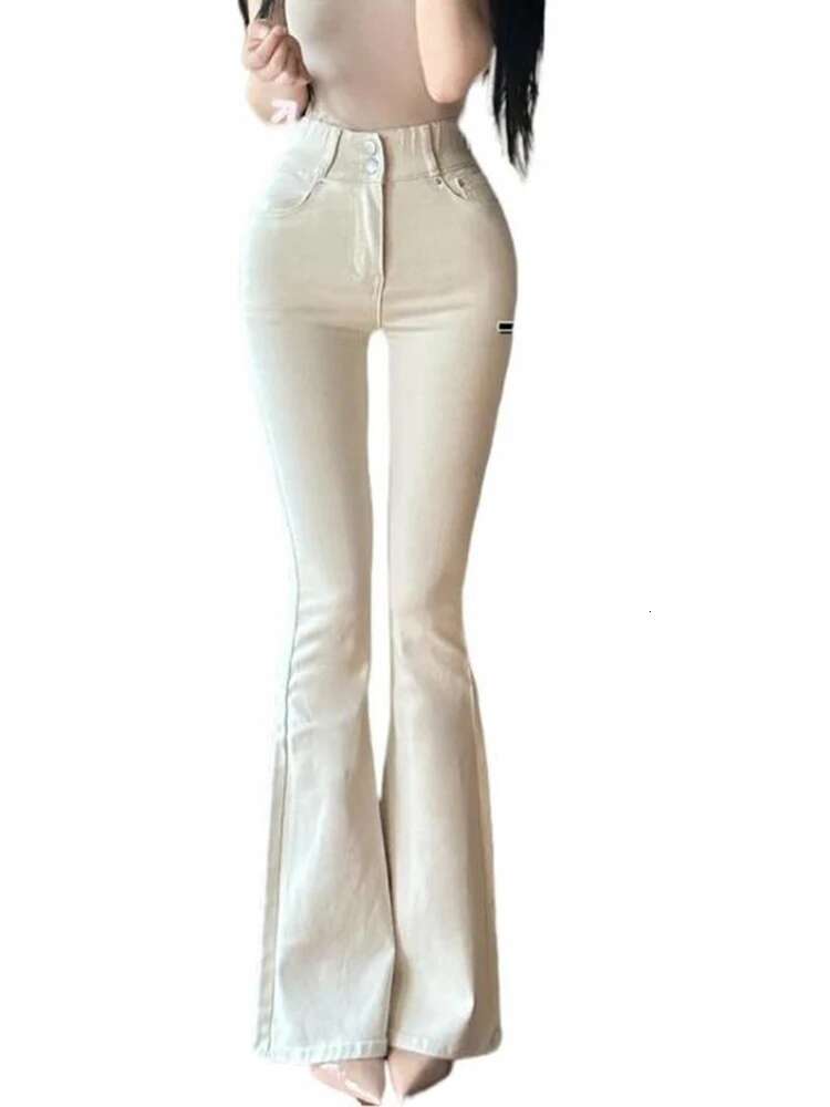 Autumn New Women Fashionable High Waisted Flared Korean Style Street Wear Sexy Women's Slim Fit Elastic Full Crotch Jeans