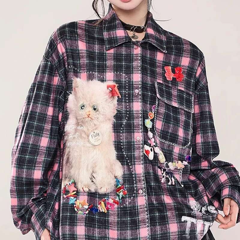 Women's Fashion Plaid Single Breasted Blouse Spring New Arrival Loose Contrast Color Long Sleeves Shirts Female 33A2679