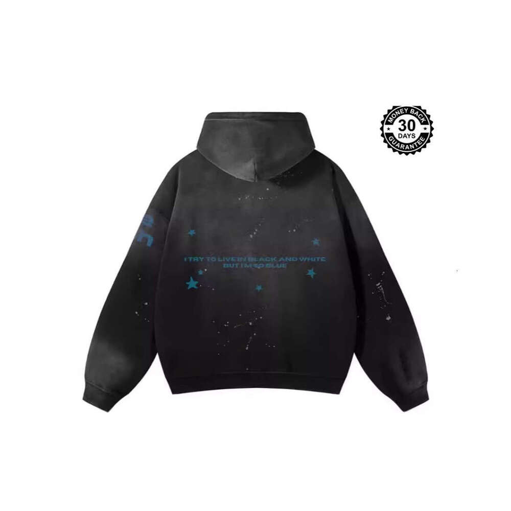 2025 new abstract printed hoodie autumn winter casual hooded black jacket men's and women's American clothing trend brand
