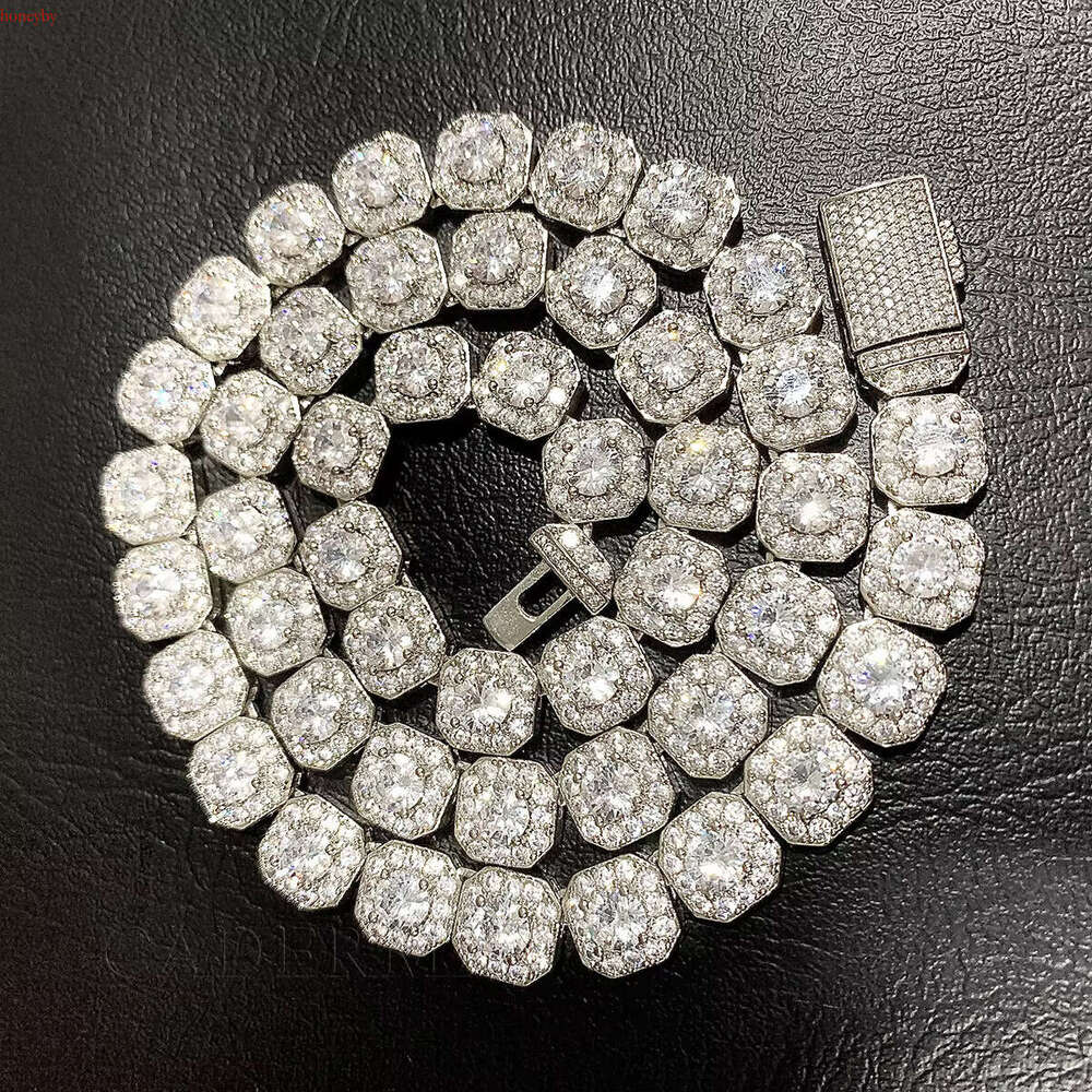 Hip Hop Jewelry 10mm 12mm Men Cluster Square Tennis k Necklace Sterg Sier Iced Out Moissanite Dia Chain