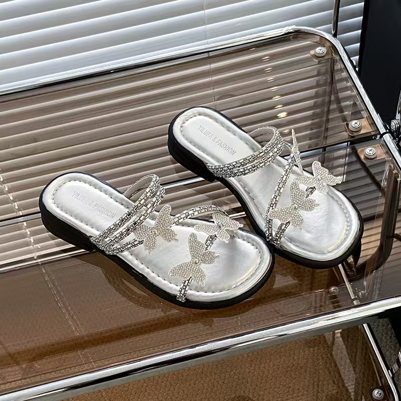 2025 New Women's Summer Outdoor Flat Shoes Designer Internet Celebrity Butterfly Dia Skirt Trendy Sandals Fashion Slippers