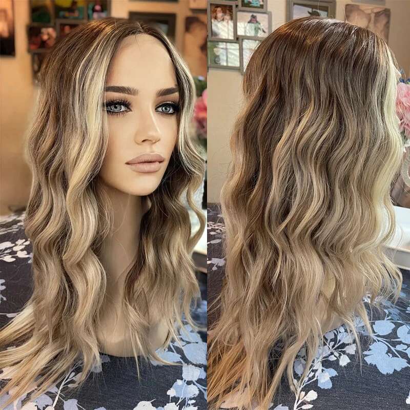 Money Piece Blonde Highlighted Lowlights Front Soft Synthetic Lace Wig Loose Wavy Heat Safe Fibre Cosplay Daily Use
