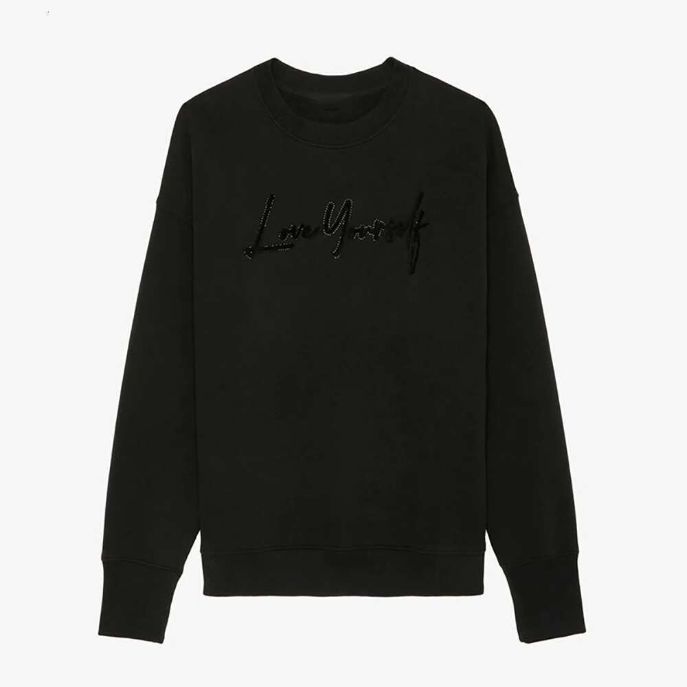 Letter Hot Drilg Sweatshirt Women O-Neck Long Sleeve Female Pullover Vintage Casual Lady Top 2025