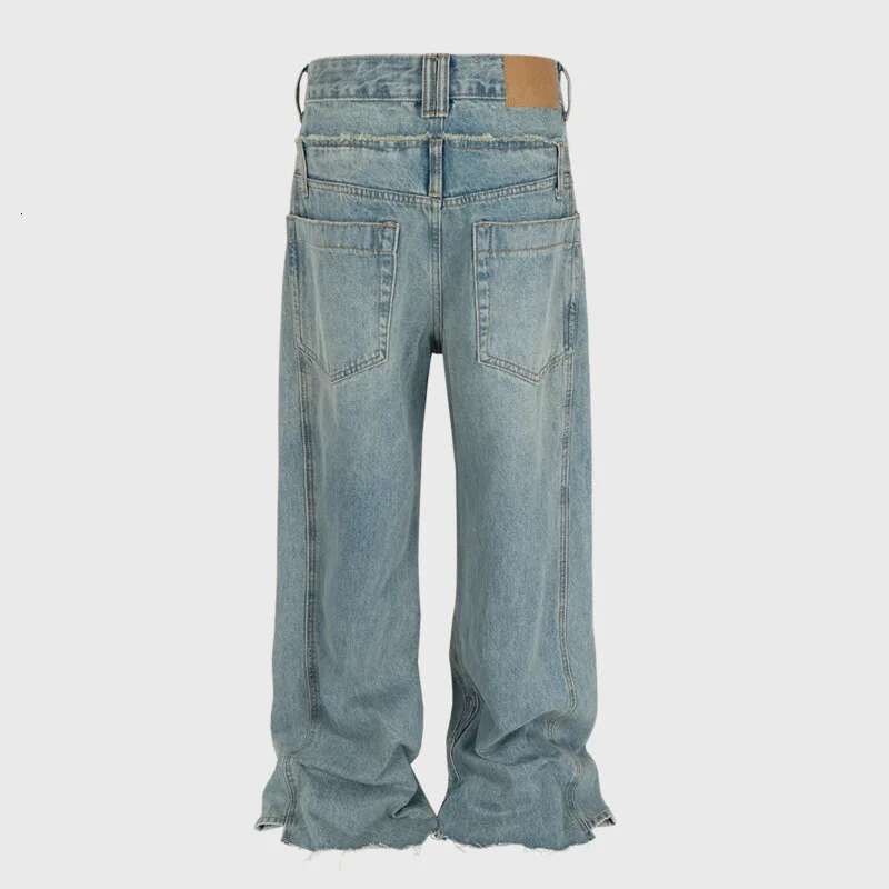 HKSH Autumn New Men's Tide Punk Spliced Jeans Women's Chic Vintage Denim Pants Irregular Design Niche Straight Trend Ins Hk2774
