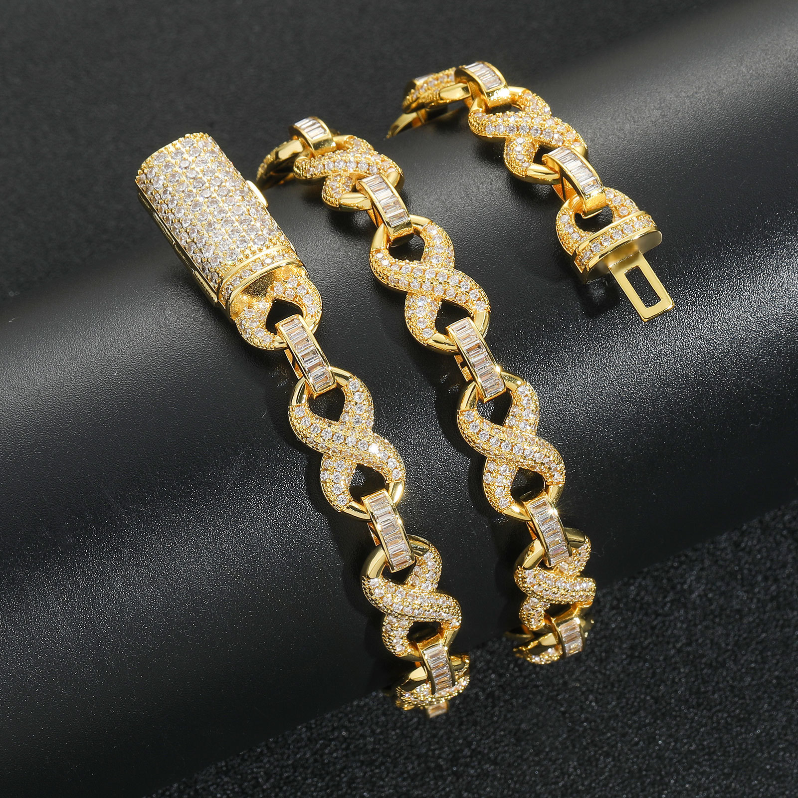 Hip Hop High Quality 8 Infinite Miami Cuban Chain Necklace Bracelets 5A Zircon Women Mens Jewelry Set