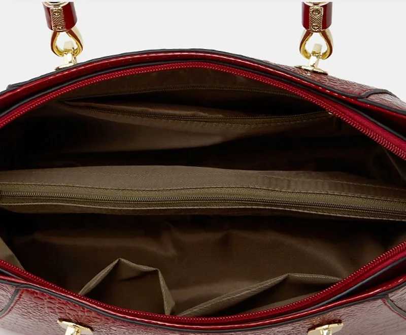 Crocodile Pattern Handbags for Women Designer Luxury Bag Shiny Faux Leather Ladies Hand Bags 2024 Trend Red Black Blue Green New Z250303