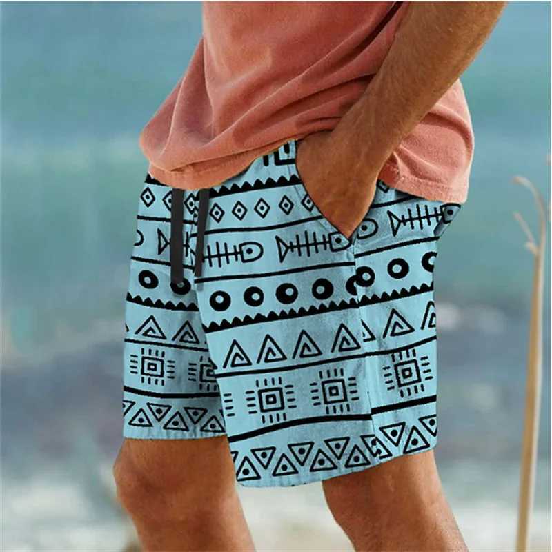 Simple Geometric Patterns Beach Short Fashion Casual Mens 3D Printed Summer Short Pants Trend Streetwear Oversized Swim TrunksT250304