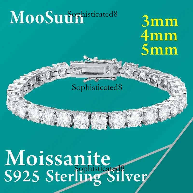MooSuun 3mm 4mm 5mm Moissanite Dia Tennis Bracelet for Women Men S Sterg Sier Sparkg Fine Jewelry Men's Gift