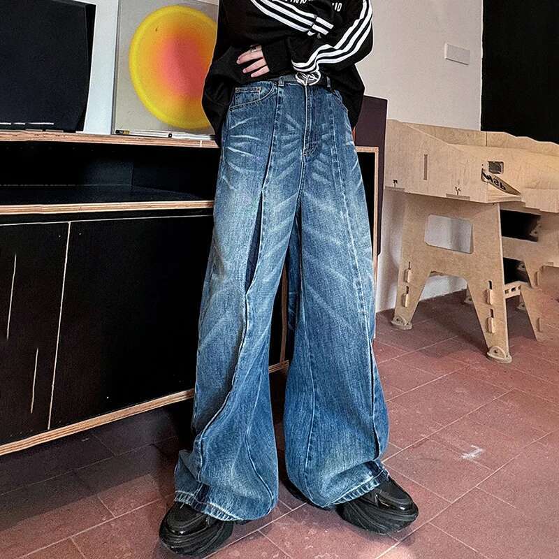LUZHEN Fashion Japanese Style Loose Washed Jeans Men's High Street Original Wide Leg 2025 New Design Straight Denim Pants Lz1452