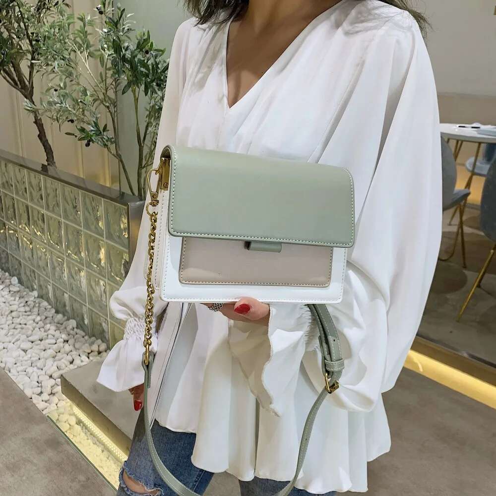 Contrast color Leather Crossbody Bags For Women Travel Handbag Fashion Simple Shoulder Messenger Ladies Small Flap Bag
