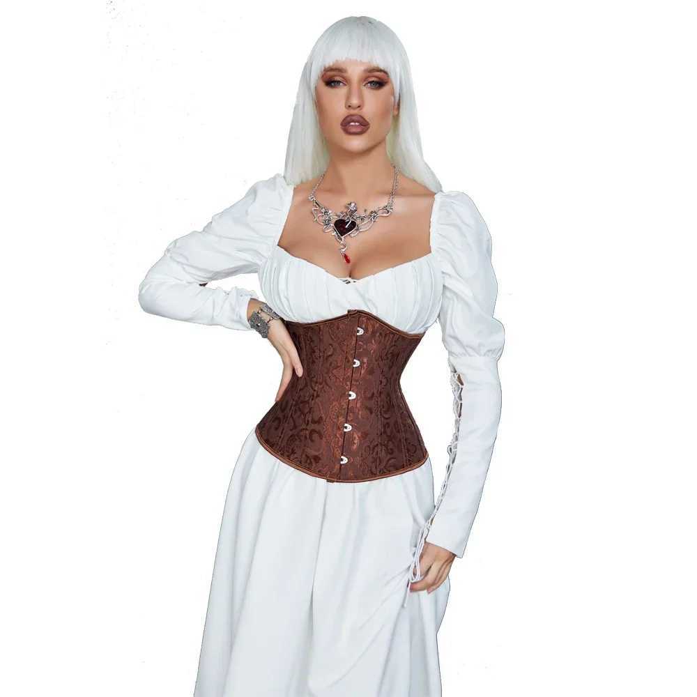 Jacquard Underbust Corset Tops Women Gothic Vintage Bustier Plastic Bones Basques Body Shaper Waist Cincher CorsetXJ250304