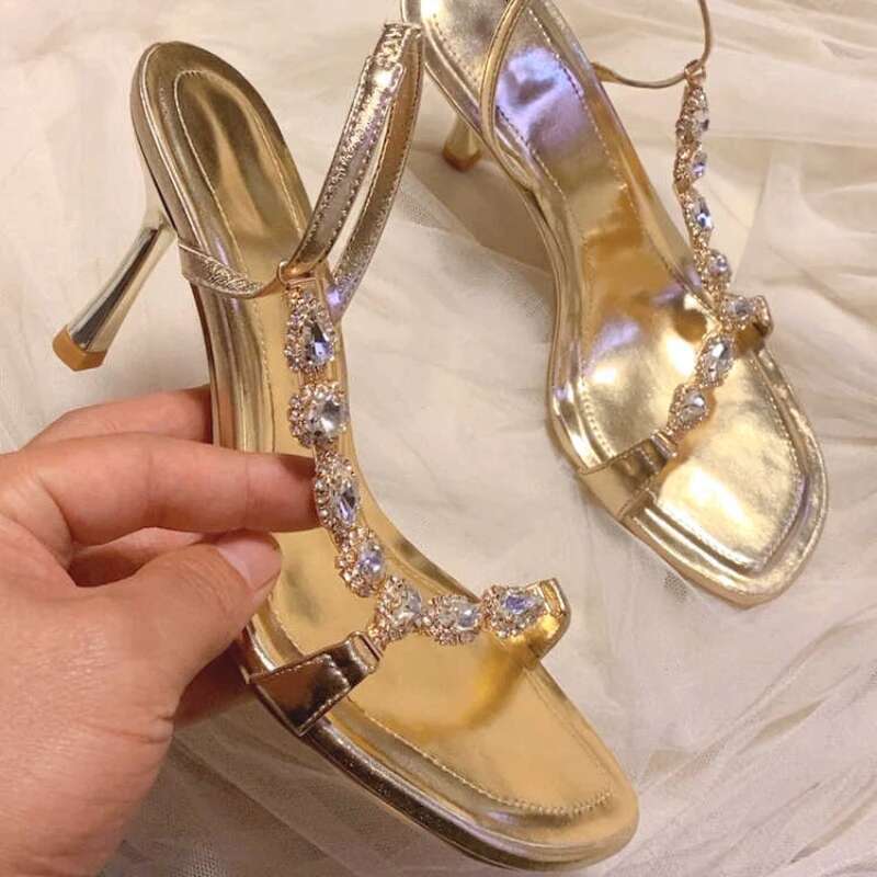 Rhie 2025 Bgbg Golden Women Summer High Stiletto Heels Shoes Ladies Elegant Back Strap Party Catwalk Sandals