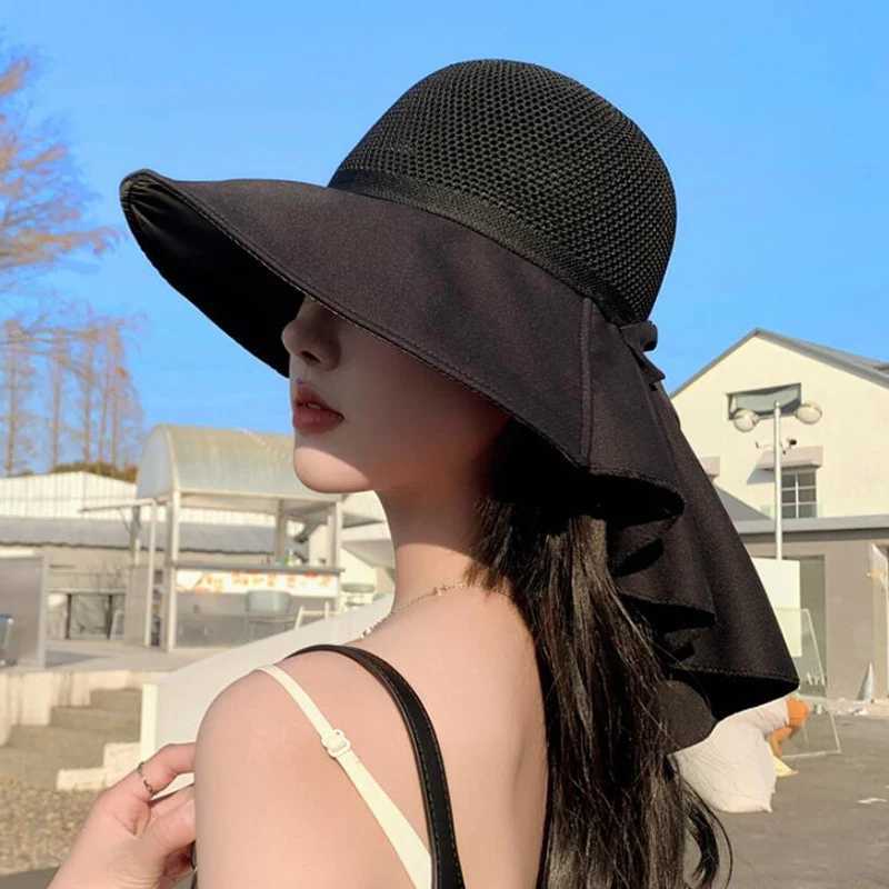 South Korean womens summer sun hat round neck protective sun hat bow hollow breathable fisherman Ms. C tourist visaXJ250304