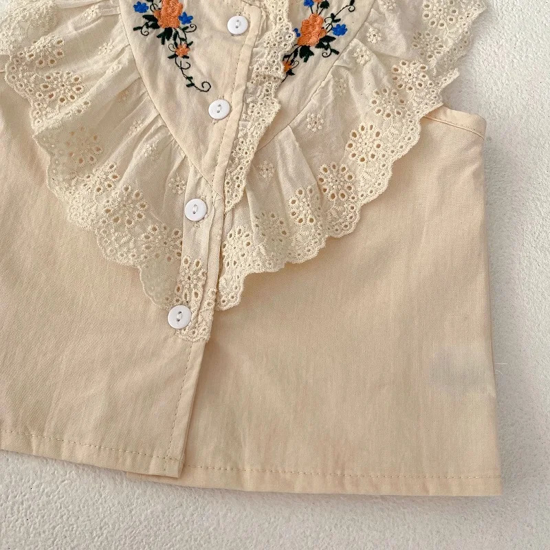 INS Summer Baby Girl Clothes Set 0-3Years Cute born Kids Sleeveless Lace Embroidery Vest TopsShorts Bottom 2PCS Outfits Suit 250304