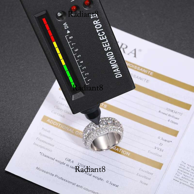 VVS1 3 Row 11mm Width Moissanite In S Sier Ring Hip Hop Jewelry Pave Setting With Certificate Fine Jewlery Gift