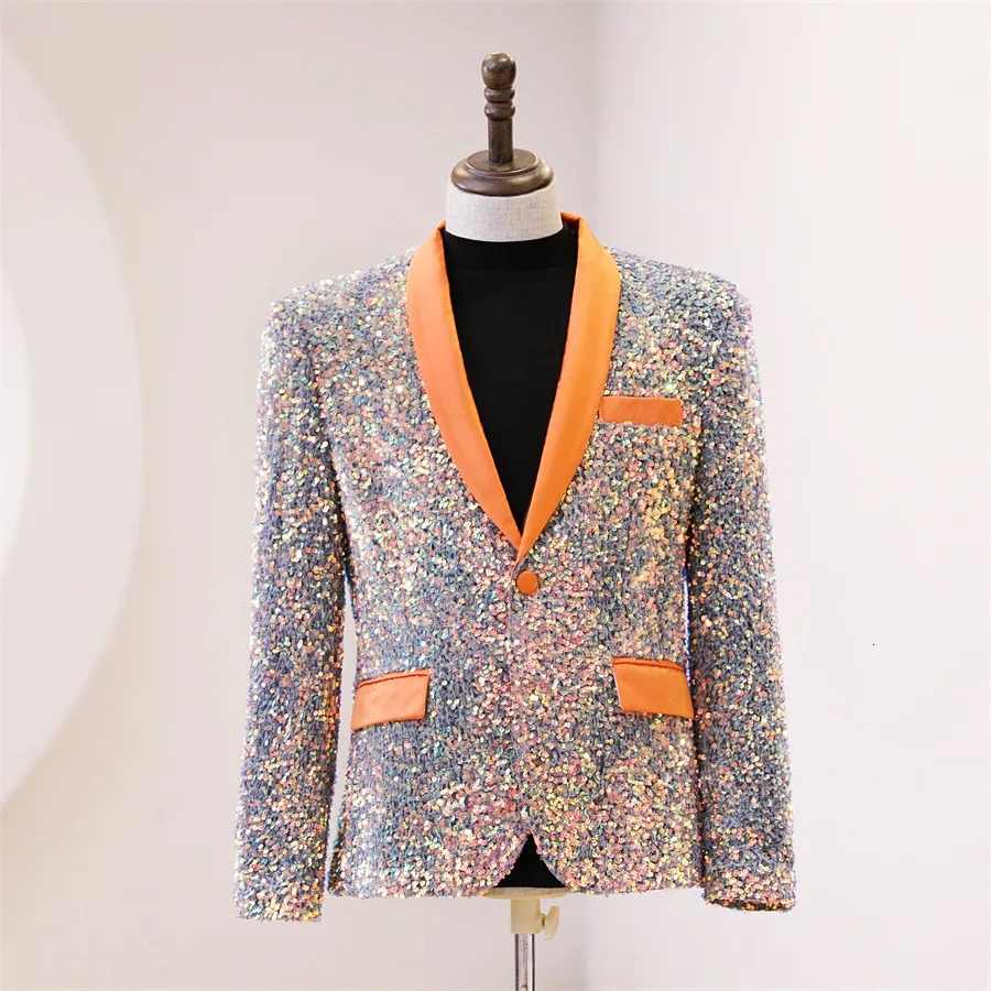 One Blazer Fashion Sequins Men Suit Coat Stage Performance Shiny Costume Dance Clothing Banquet Personalized Male Jacket 250304