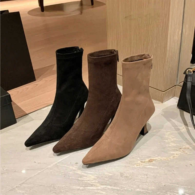 Botas Elegant Wen H Boots with Suede and Slim H Wens High-heeles Elastic Slim Boots Socks Boot Wens Boots Z250304