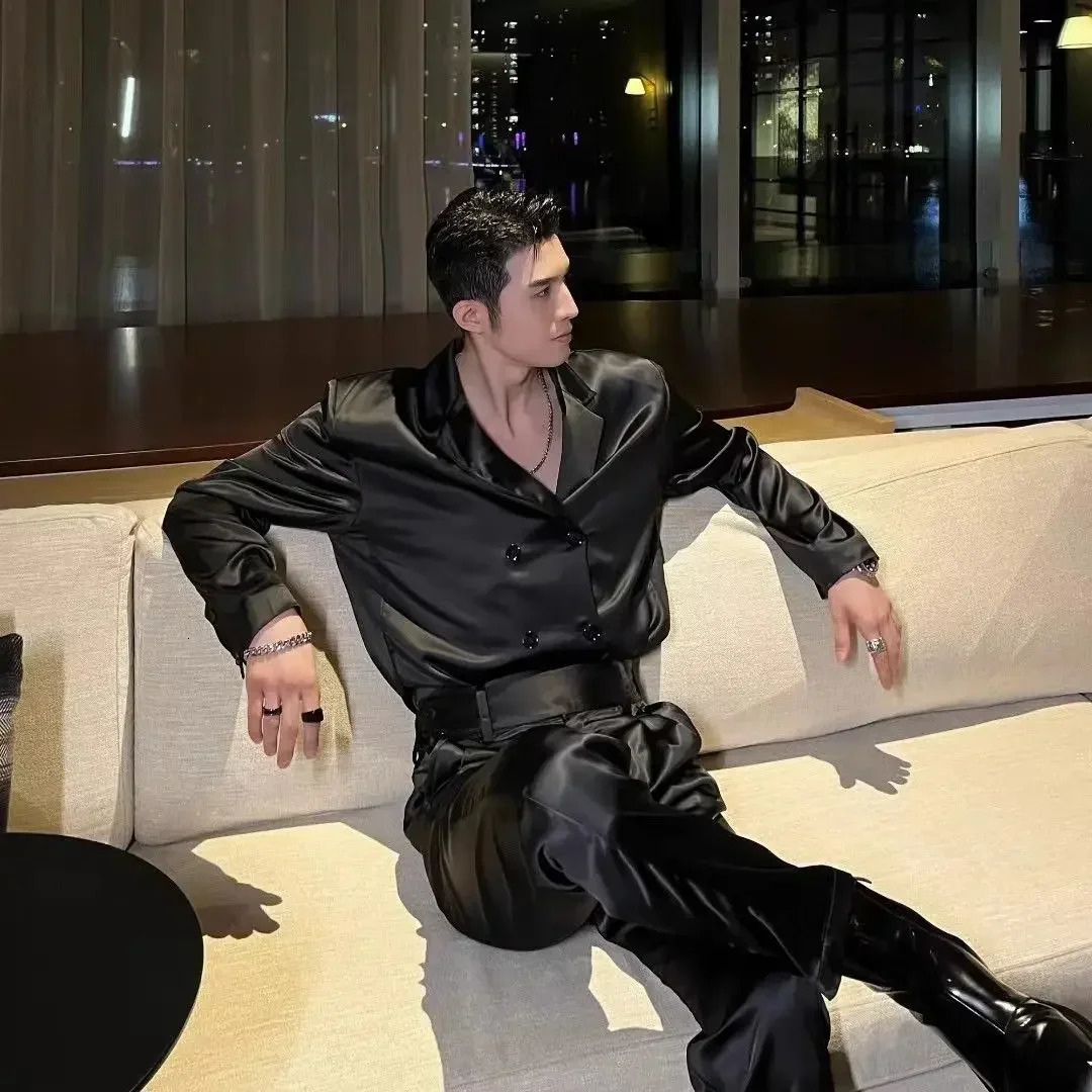 Spring Niche Casual Temperament Suit Fashion Loose High Street Loose Overcoat Long Pants Men Trousers Set Male Clothes 250303