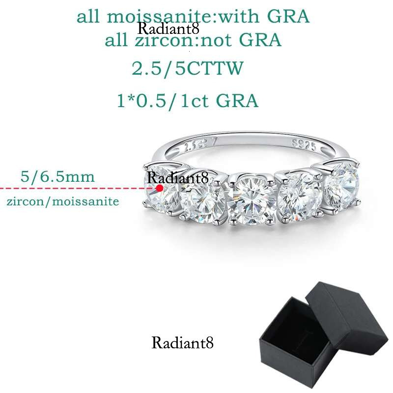 Smyoue 2.5/5CTTW D Color Genuine Moissanite Rings for Women 5 Gemstone Bridal Wedding Jewelry Sterg Sier Wholesale Ring