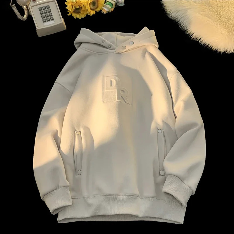 Basic Hoodie Hooded Sweatshirt Solid Color Pullover Loose Casual Unisex Fashion Padded 250304
