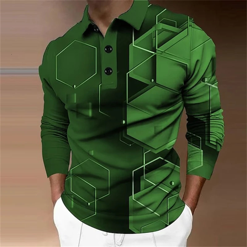 Mens Long Sleeve Polo Shirt Golf Shirt Graphic Prints Geometry Turndown 3D Print Outdoor Street Long Sleeve Comfortable Tops 250304