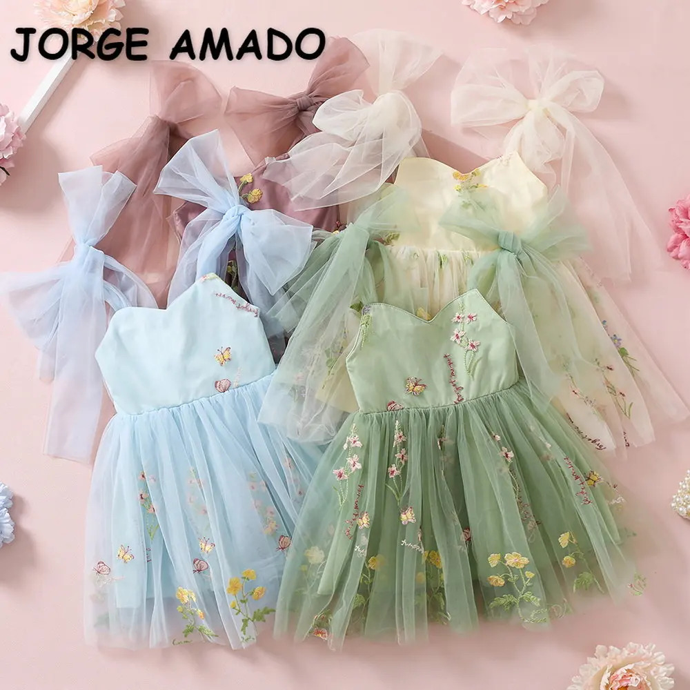 Easter Kids Dress Girl Summer Floral Bow Sleeveless Dance Performance Girls Clothes E1236 250303