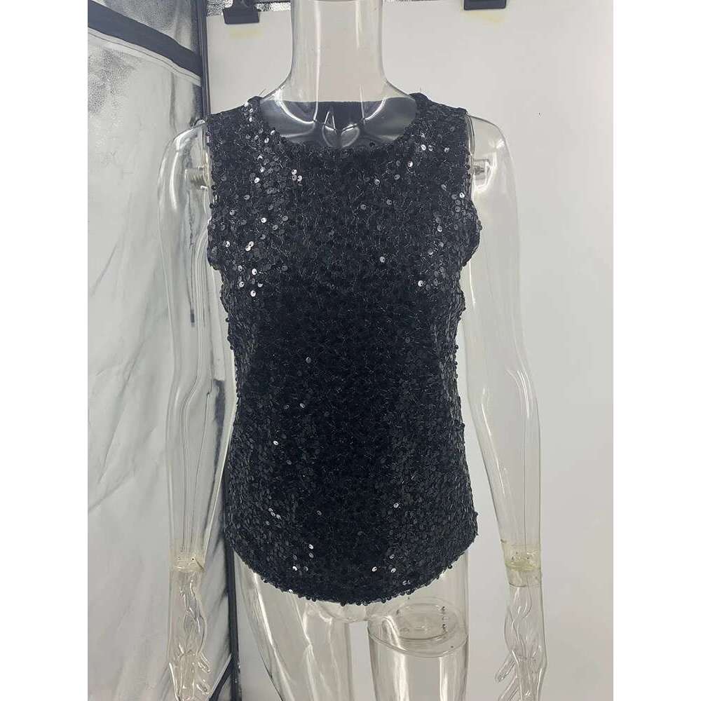 Nightclub Sleeveless Sequined Vest,Tanks & Camis,Women Sexy Tank Top,White Tops Women,2000s Clothes Y2k For Women &