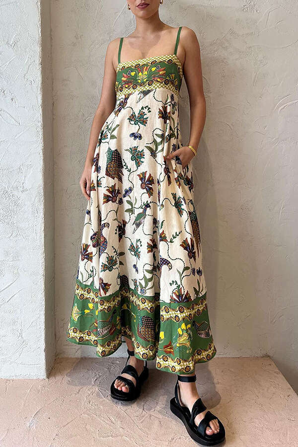 casual long women's suspender printed en 9-color large swing dress 2025 new style chic and elegant clothing