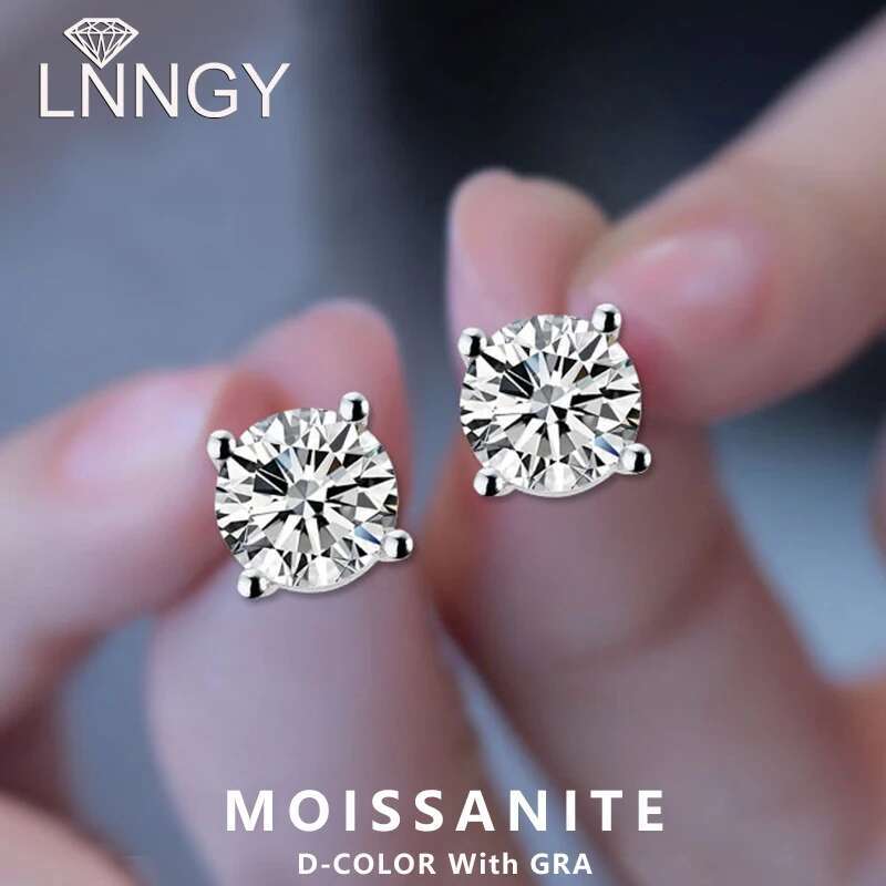 Lnngy 0.3-2CT Moissanite Stud Earrings For Women Girl Certified Sier Earring Exquisite Wedding Jewelry Piercing Pendientes