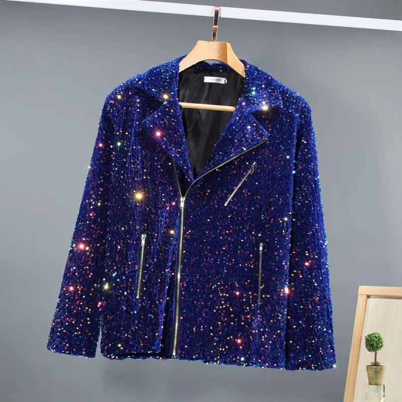 2023 Nightclub DJ Singer Stage Performance Glitter Jacket Mens Fashion Shining Set Collar Coat 250304