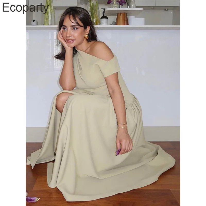 Elegant Pleated Midi For Women Fashion Street Short Sleeve Patchwork Long Dress Casual Office Lady Irregular Neck Vestidos 250303 C260312