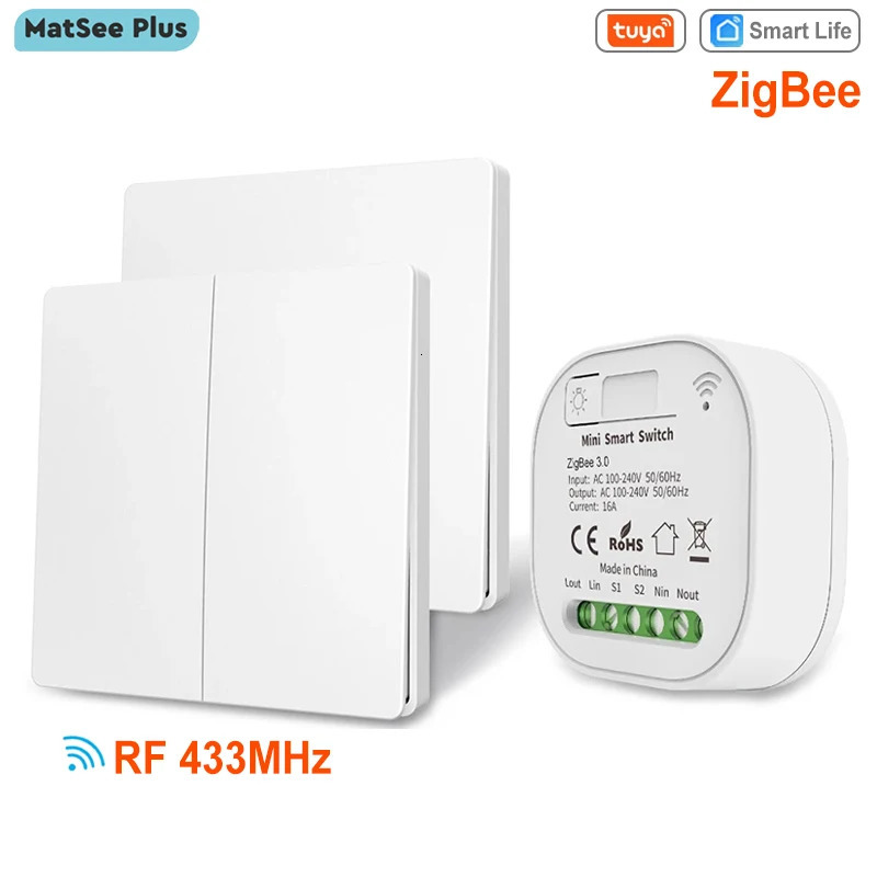 Tuya ZigBee Smart Switch Module with RF 43Hz Self Powered Wireless Switch Remote Control on off Works with Google Home Alexa 250303