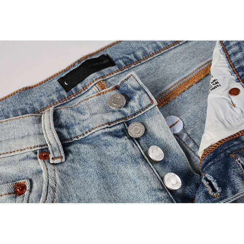 High Street American Fashion Style Light Blue Distressed Skinny And Slim Fit Destroyed Holes Ripped Jeans
