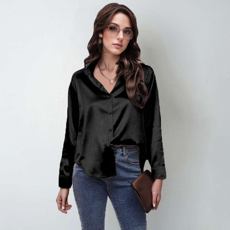 Spring and summer new color satin imitation silk long sleeved shirt, top, women's clothing