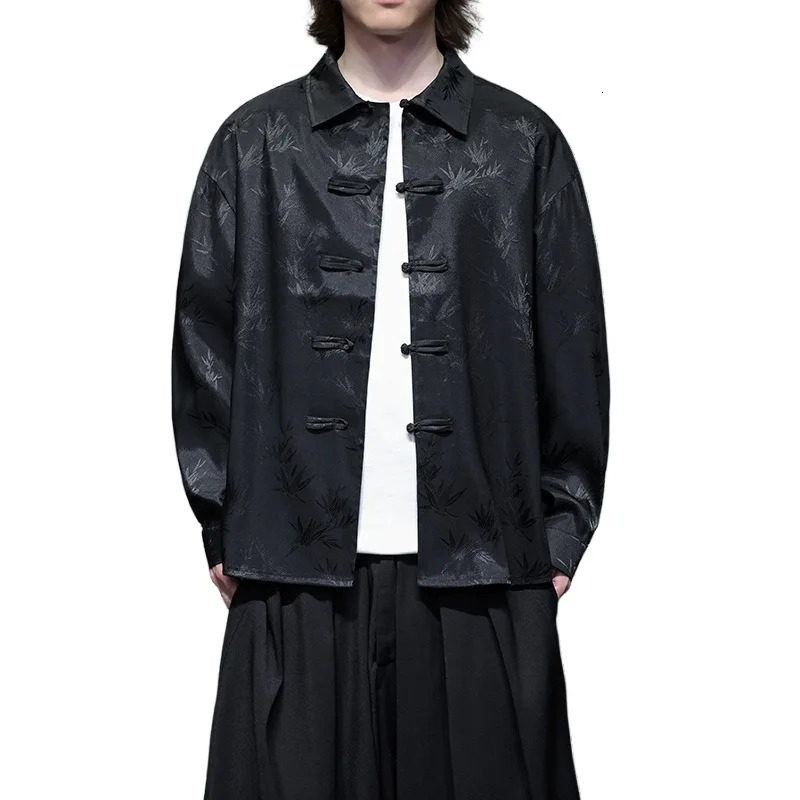Autumn Chinese Style Jacquard Shirt Mens Trendy Long Sleeve Chinese Style Button Tang Clothing 250227