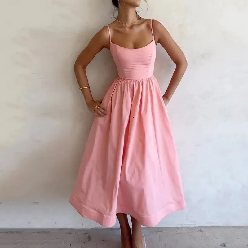 Midi Dress, U-Neck Sleeveless - Lightweight Casual Summer Dress for Women, Available in White & Pink C260312