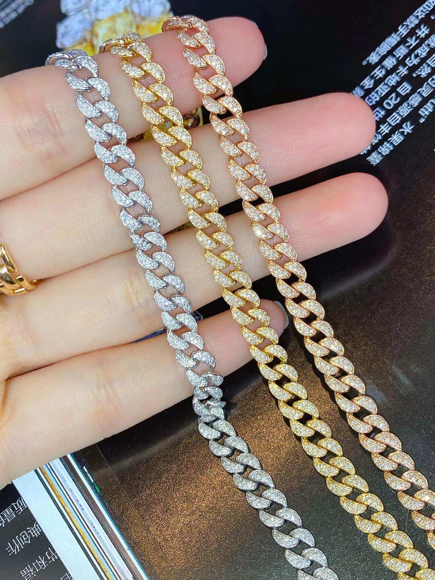 PCX Men Jewelry Iced Out Hip Hop Cut Lab Moissanite Dia Cuban k Chain 9k Gold Bracelet