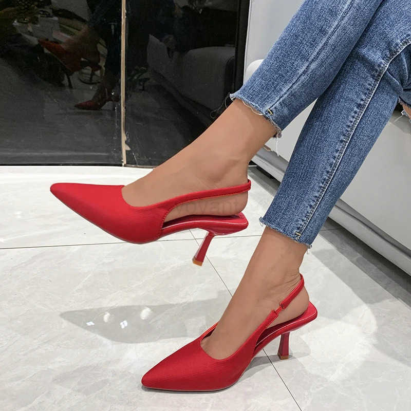 Plus-size High H Wens Pointed Thin H Back Lift Sandals Fi Temperament Wens Shoes Red High H Z250304