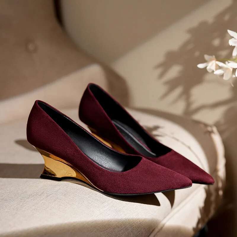 Leopard Print High Women's Pointed Wedge Heels Sheepskin Sexy Shallow Mouth Single Mary Jane Shoes