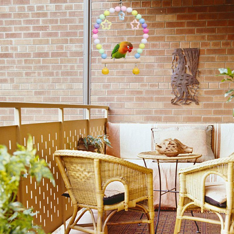Parrot Swing Toy Birds Perch Hanging Play Stand With Colorful Bell And Beans Birds Lovers Cage Accessories For Bird Supplies