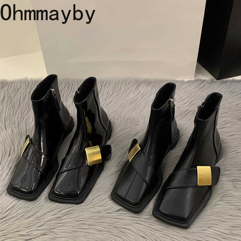Designer Vintage Wen Ankle Boots Fion Square Toe Shoes Spring Autumn Flats Ladies Short Booties Z250304