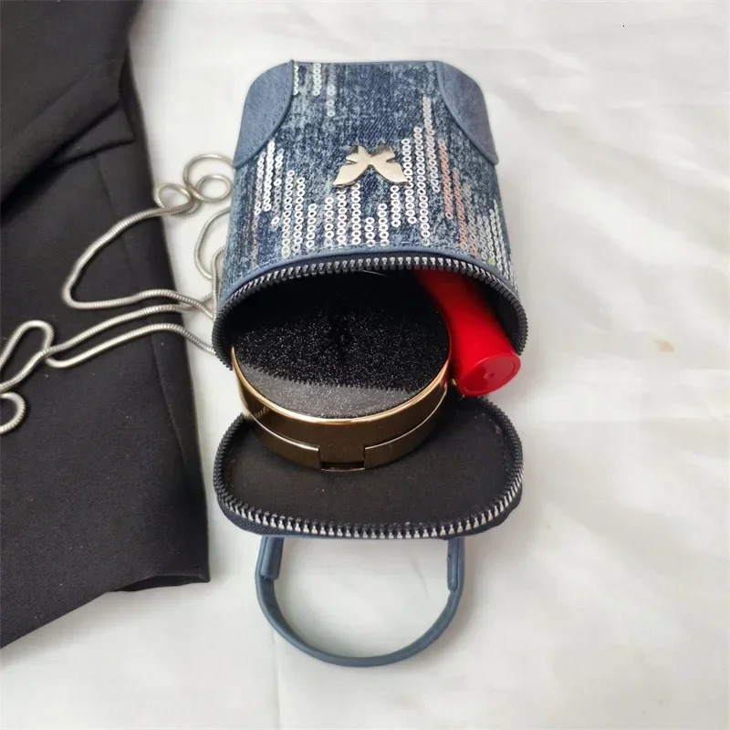 Womens Bag Fashion Simple Shoulder Bag High Quality Cross Body Bag Denim sequin Decorative Handbag 250303