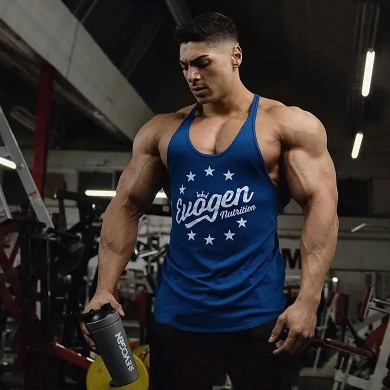 Summer fashion cotton mens vest shoulder belt Breathable I-vest Jogger fashion gym exercise fitness wear 250303