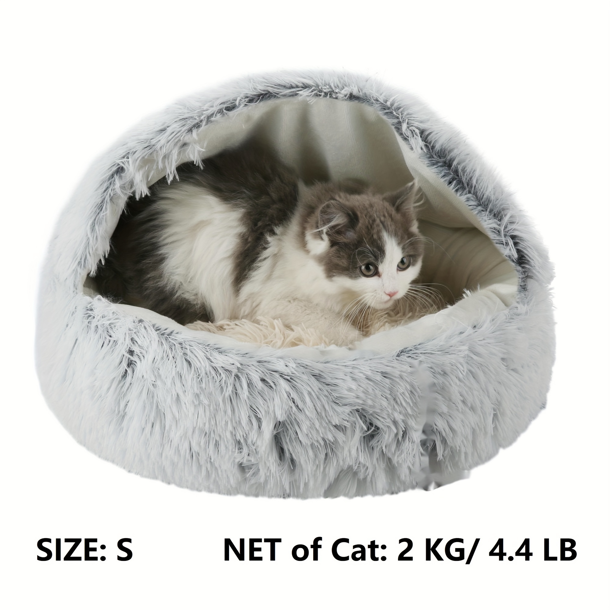 2 in 1 Soft Plush Pet Bed with Cover Round Cat Bed Pet Mattress Warm C Cat Dog Sleeping Nest Cave for Small Dogs kitten