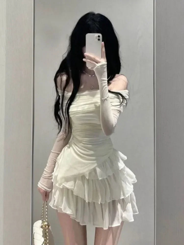 Spring Two Pieces Skirt Set Women Y2k Crop Tops Tshirt Cake Skirts Japanese Kawaii Fashion Suits Chic Outwear Korean 250303