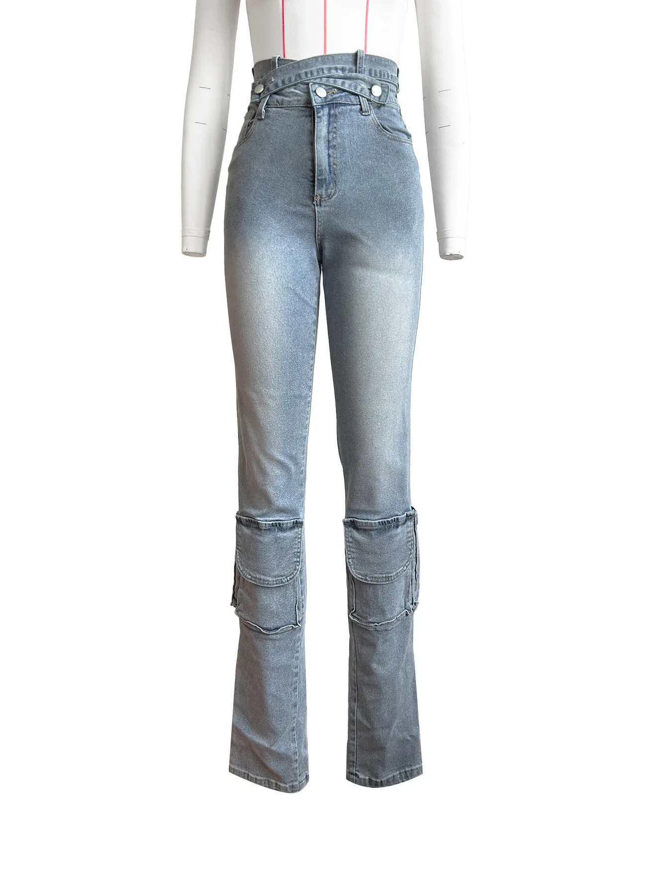 Multi pocket denim cargo pants sexy womens high waist elegant street jeans casual mens style 250227