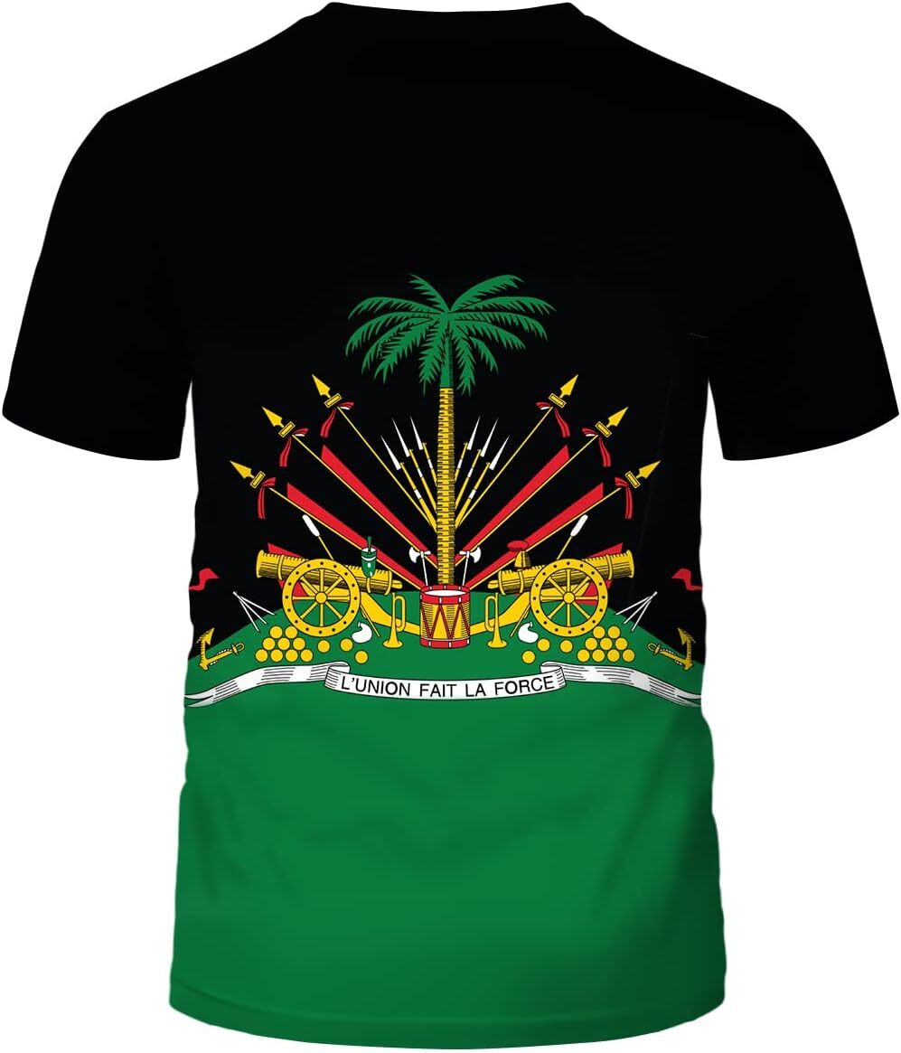 Mens T shirt Haiti Haitian Flag Novelty Print Short Sleeve T-Shirt tee Casual tops summer clothes cool