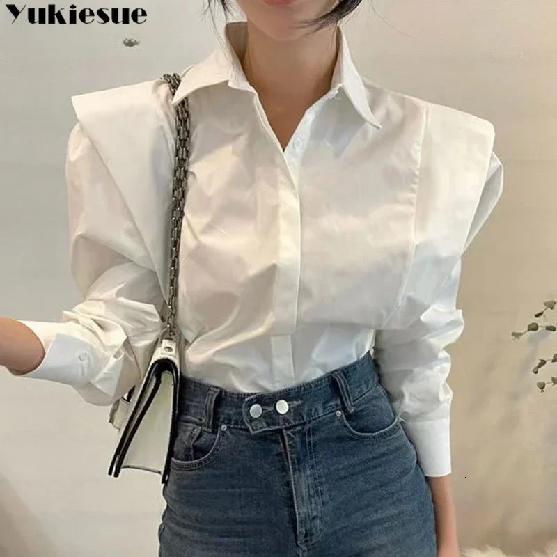 Womens shirt autumn chic long sleeved loose top street elegant top OL office womens shirt 250228