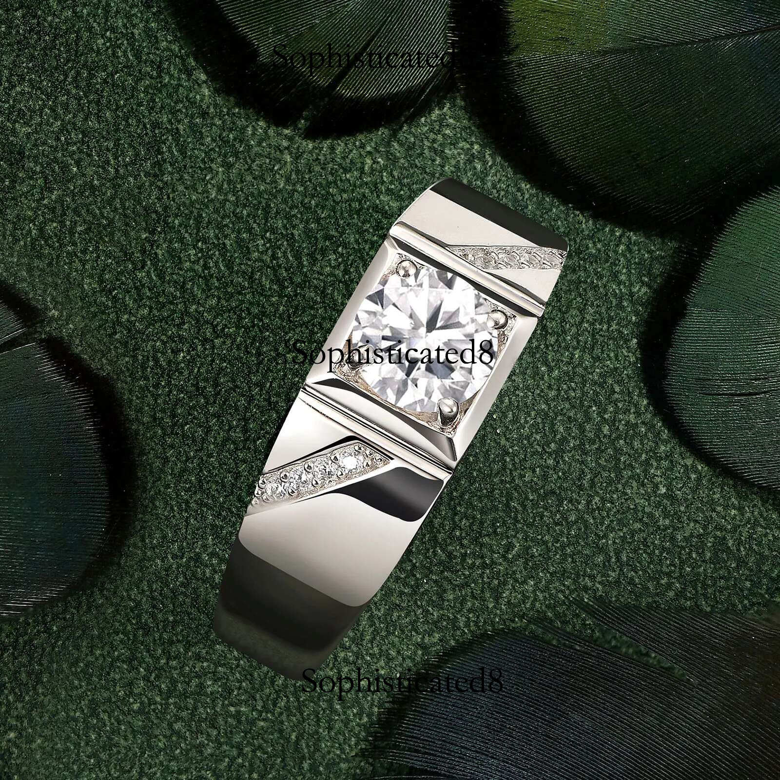 Newshe Moissanite Rings for Men Sterg Sier Solitaire Round 1.0 Ct Dia Ring Promise Wedding Band Jewelry